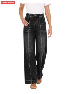 High Waisted Straight Leg Stretch Jeans Wide Leg Denim Pants
